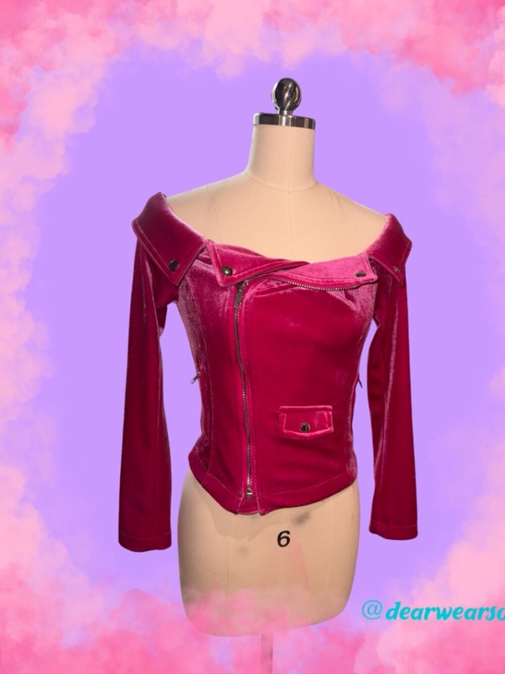 Forever 21 Hot Pink Velvet Off-the-Shoulder Moto Jacket